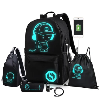 Детский рюкзак, школьные сумки для мальчиков и девочек, Аниме, светящийся школьный рюкзак, детская водонепроницаемая сумка для книг, USB-зарядка, школьный рюкзак, подарок
