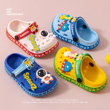 Обувь с отверстиями на мягкой подошве из ЭВА для мальчиков и девочек, милые мультяшные тапочки для малышей
