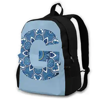 G Blue Mandala Школьные сумки для девочек-подростков, дорожные сумки для ноутбуков, начальная буква Mandala, симпатичная буква G, начальная буква G алфавита синего цвета