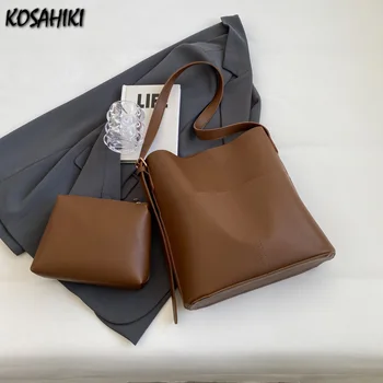 Офисная женская простая композитная сумка большой емкости, повседневные винтажные женские сумки-тоут Y2k, однотонные универсальные сумки на плечо Ins