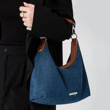 Женская сумка в стиле пэчворк, мягкая джинсовая сумка-хобо, повседневная, универсальная, большой емкости для вечеринок, отдыха и путешествий.