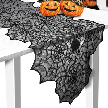 Бегунки для стола из паутины на Хэллоуин, черная кружевная скатерть, украшение стола на Хэллоуин, принадлежности для вечеринок, покрытие стола 18 