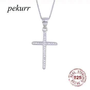 Pekurr, Серебро 925 пробы, Длинный циркон, Большой крест, Женские подвески, ожерелья Для женщин, Модные украшения, Классические подарки