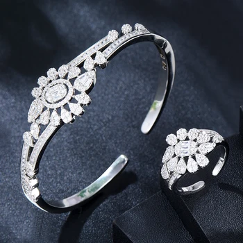 GODKI Luxury 2PCS Dubai Bangle Ring Set Модные Ювелирные Наборы Для Женщин Свадебные Обручальные brincos para as mulheres 2023