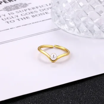 Кольца с жемчугом V-образной формы для женщин, кольцо с регулируемой геометрией для девочек, Элегантные аксессуары, модные украшения серебристо-золотого цвета, подарок