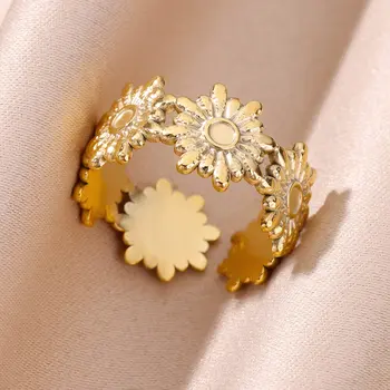 Открытое кольцо с цветочным Сращиванием из нержавеющей Стали, Позолоченные Высококачественные Эстетичные Кольца для пары, свадебные украшения, Бесплатная Доставка anillos