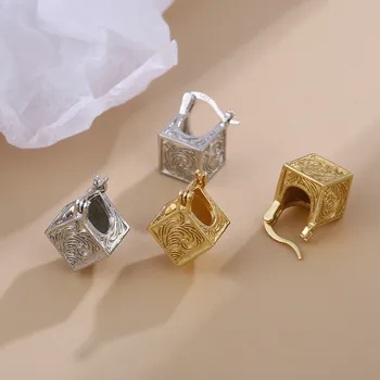 Винтажные объемные квадратные серьги-кольца с рисунком травы Тан для женщин золотого цвета, крошечный аксессуар для пирсинга хряща в подарок