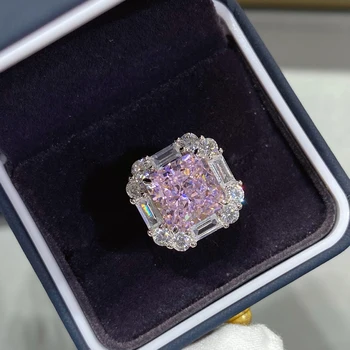 Высококачественный модный бренд роскошных ювелирных изделий, классическое блестящее кольцо с розовым квадратным камнем, изысканный горячий подарок на годовщину свадьбы