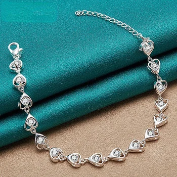 Новый браслет-цепочка из стерлингового серебра 925 пробы Aaa с цирконом в виде сердца для женщин, свадебная вечеринка, простая модная девушка, леди, рождественские украшения в стиле бохо