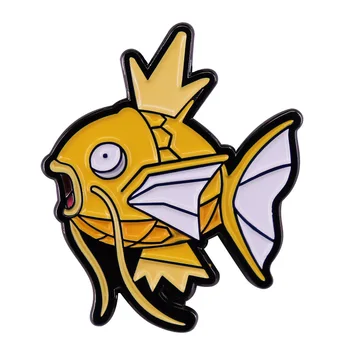 P0kemon Crown Золотая Рыбка M-agikarp Эмалевая Булавка Мультяшная Игра Значок Милой Рыбки-Баффа Волшебная Брошь Геймера