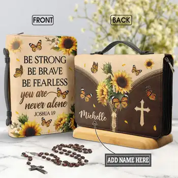 Будь сильным, Будь Храбрым, Будь бесстрашным, ты никогда не одинок, Церковная сумка с изображением подсолнуха, сумка для Библии, чехол для Библии, сумки из искусственной Кожи, подарок