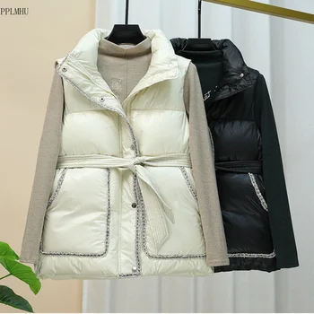 Женская хлопковая куртка без рукавов в стиле пэчворк, осенний теплый жилет с подкладкой, Корейская модная парка, Элегантный дизайн, зимний жилет на шнуровке.