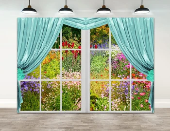 Украшение фона для фотосъемки с цветочным занавесом на окне Портрет ребенка Декор стен в интерьере для фотосессии Фон для фотостудии