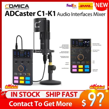 Аудиоинтерфейсы Comica ADCaster C1-K1 Микшер Аудио Комплект Звуковой Карты с Голосовым Чейнджером Bluetooth-Соединение для Динамичных Игр