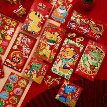 6шт Наборы фона для китайского Нового года Счастливый конверт Символ года Дракона Карманные деньги Зодиакальный карман с драконом Новогодние принадлежности