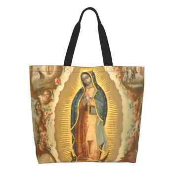 Кавайные сумки для покупок Virgin Of Guadalupe Virgin Mary, Многоразовые сумки для покупок, Мексиканский Католический Святой, Холщовая сумка для покупок