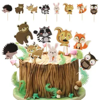 Креативные топперы для торта в форме лесных животных 24шт., милые украшения для кексов в виде животных, аксессуары для украшения выпечки