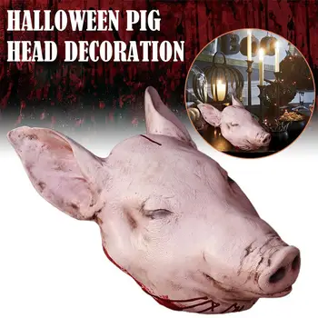 Декорация из головы свиньи на Хэллоуин, страшная искусственная голова свиньи, игрушки для вечеринки, реквизит для декораций, сценарий, реквизит