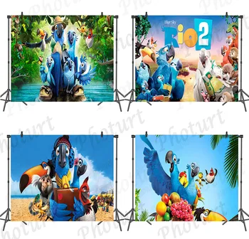 Новый фон Rio 2 Blue Parrot Детский фон на День Рождения Hawaii Tropica Jewel Bird Виниловый реквизит для фотобудки из полиэстера