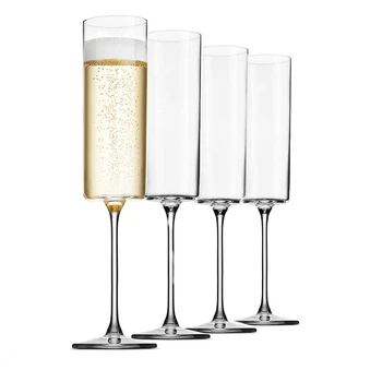 Стеклянные бокалы для шампанского, 4 упаковки, бокалы для шампанского по 6 унций, набор из 4 предметов, винный бокал из выдувного стекла с квадратным краем премиум-класса
