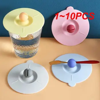 Крышка для чашки из 1 ~ 10ШТ Нетоксичного силикона, круглая универсальная крышка для чашки для воды, защита от пыли, Кофейная кружка, запечатанная держателем ложки