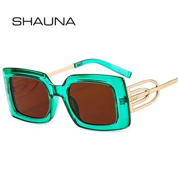 Солнцезащитные очки SHAUNA в стиле ретро квадратного карамельного цвета, женские оттенки UV400, Модные Уникальные очки на полых металлических ножках, Мужские солнцезащитные очки с градиентом