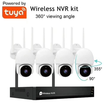 PTZ 4-канальная видеосистема Tuya Smart Life, камера видеонаблюдения, комплект NVR, Беспроводная система видеонаблюдения 1080P, система безопасности камеры