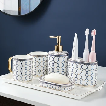 Набор чашек для полоскания в ванной из 5 предметов, высококачественная чашка для зубных щеток для семейных пар, Простая мыльница, дозатор мыла