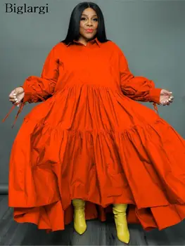 Осенняя рубашка большого размера, Длинное платье, женское плиссированное платье с рюшами, Модные Свободные женские платья, женское платье с длинным рукавом 2023, Vestido Mujer
