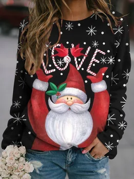 Толстовки с 3D-принтом Санта, Женская мода, Повседневная толстовка с круглым вырезом, Рождественские свитшоты с длинным рукавом, Осенне-зимние пуловеры с оленями