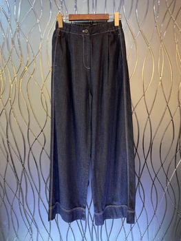 2023 новые женские модные свободные повседневные косые симметричные декоративные прямые джинсовые брюки с карманом в виде автомобиля 0917