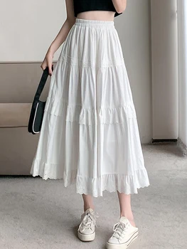 Женская юбка Миди Высокой линии BabYong White Long 2023 Корейского Элегантного Весеннего конкурса Talai High Line 2023