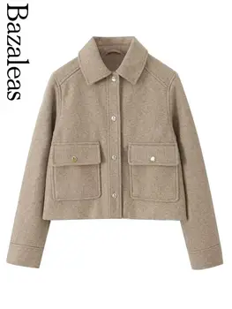 2023 Bazaleas Store Traf женская Осенняя куртка С Мягким вырезом Поло, Короткая куртка, Пальто, Официальная Одежда