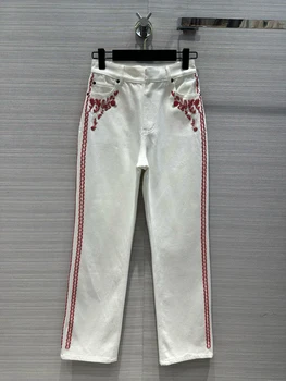 EVACANDIS / Женские высококачественные Весенние Прямые Длинные джинсовые брюки-клеш с вышивкой, Хлопковые Шикарные Элегантные Повседневные Милые плавки