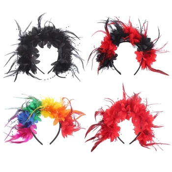 Имитация цветочной повязки на голову для женщин, обруч для волос на Хэллоуин, свадебные украшения для волос