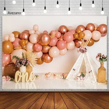 Фон для украшения 1-го Дня Рождения принцессы, Палатка с воздушным шаром, цветочный торт, Портретный реквизит для фотосъемки, Фоновая студия для фотосъемки