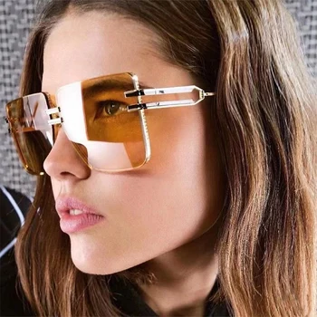 Модные квадратные солнцезащитные очки без оправы 2021, женские винтажные брендовые солнцезащитные очки с градиентом в большой оправе, трендовый дизайн, Бескаркасные очки-окуляры
