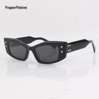 Черная ацетатная оправа с Квадратными Шипованными Прямоугольными Солнцезащитными Очками для женщин модные Солнцезащитные Очки Outdoor UV protective glasse
