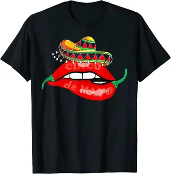 Футболка Pepper Sexy Lips Hot Mexican Sombrero Cinco De Mayo Chili из 100% хлопка С Круглым вырезом И Коротким рукавом, Повседневная Мужская Футболка, Размер S-3XL
