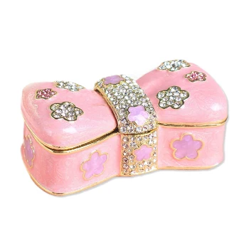 Коробка для безделушек в форме галстука-бабочки, металлический держатель для украшений с кристаллами, винтажный подарок для украшения дома для нее