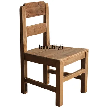 Старое сосновое кресло для гостиной в стиле ретро, обеденный стол и стул из массива дерева