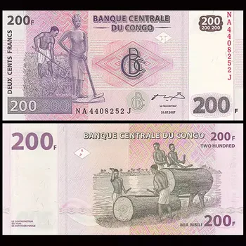 Оригинал Демократической Республики Конго 200 франков Старые бумажные деньги UNC банкноты банкнотные купюры