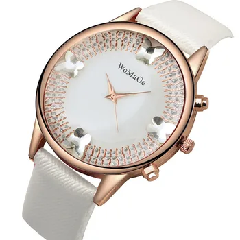 2020 Новый бренд Womage, лидер продаж, кварцевые часы, Модные женские часы, Кожаные ремешки, Женские часы, Уникальные дизайнерские наручные часы