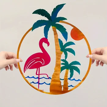 HelloYoung Palm Tree Подвесной Декор Flamingo Metal Wall Art для Внутреннего и Наружного Настенного Рисунка с Фламинго, Настенная Табличка, Подвесное Художественное Произведение, Наклейка на стену