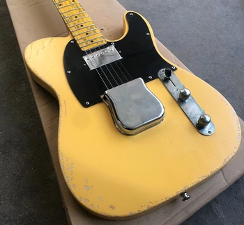 Классическая тяжелая электрогитара relic yellow 52 aged Tele, полностью изготовленная вручную relic guitarra