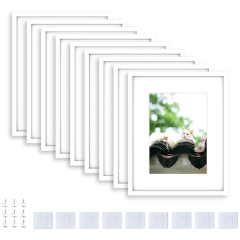 Набор рамок для фотографий из 9 штук, Для отображения фотографий, 5x7 дюймов с ковриком или 8x10 дюймов без коврика, Фотоплитки, Настенная галерея с приклеиваемой лентой