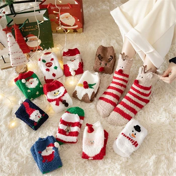 1 пара Рождественских Носков, Зимние Теплые Носки Из Мягкого Хлопка, Милые Носки С Оленями Санта-Клауса На Рождество 2022, Декоративные Носки На Новый Год 2023