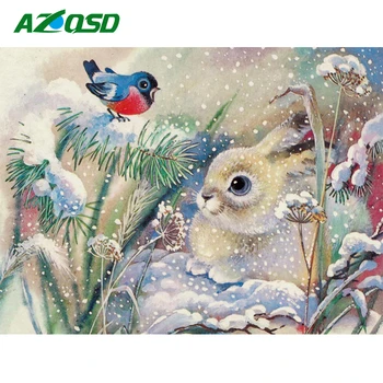 AZQSD Алмазная Живопись Кролик Картина из горного хрусталя Алмазная Мозаика Зимнее Животное Полная Квадратная вышивка Птица Декор стен
