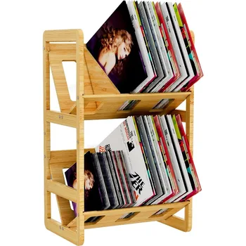 Бамбуковое хранилище виниловых пластинок, 180-200 пластинок, держатель для пластинок для альбомов, 2-х уровневая подставка для пластинок, полки для журналов
