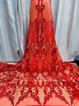 Роскошная Нигерийская кружевная ткань с 3D блестками 2024, красное золото, высококачественное Африканское кружево, французский тюль, кружевная ткань с вышивкой, вечернее платье